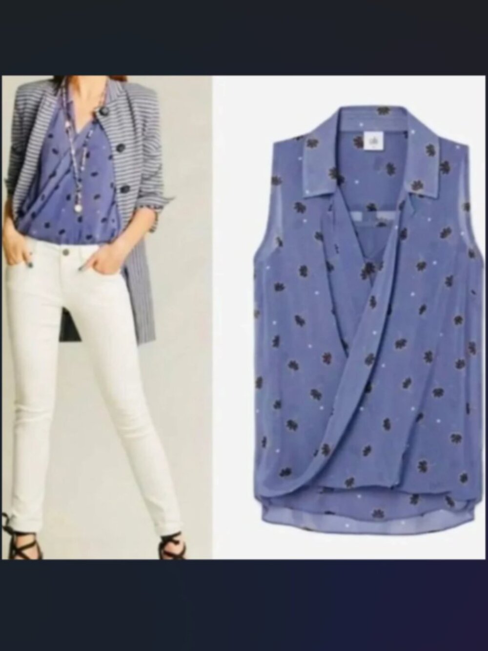 CAbi Sleeveless Floral Draped Surplice Blouse with Detachable Camisole. Small.